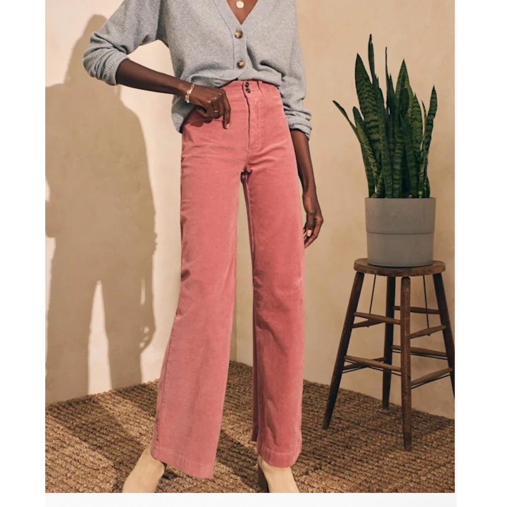 Faherty Pink Corduroy Wide Leg High Rise Trousers Pants Size 32